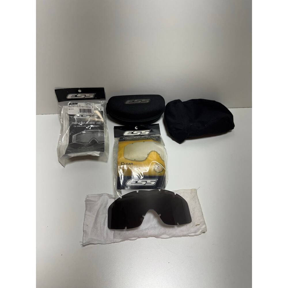 Military ESS New Replacement Lenses Smoke Gray and Clear Black Molle Case